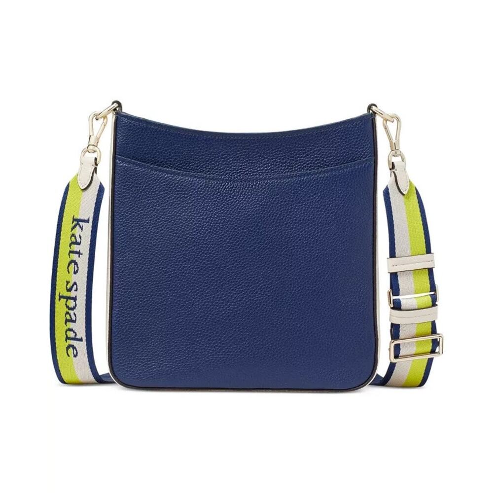 Kate Spade New York Hudson Pebbled Leather Messenger Crossbody Bag Navy Blue - Picture 3 of 16